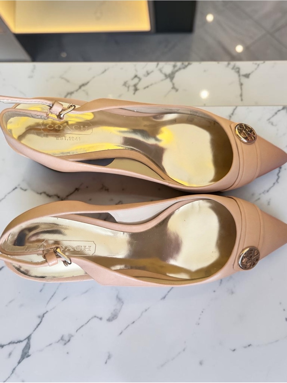 Coach Beige Slingback Heels with Gold Insole